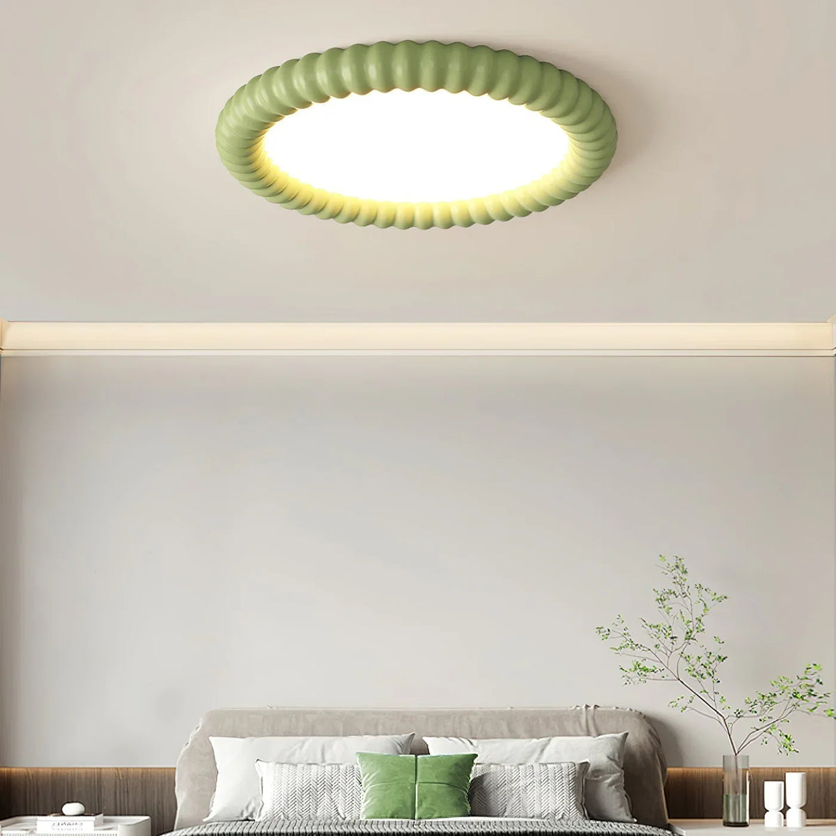 Moderne loftlampe med LED og dekorativ bølgeramme