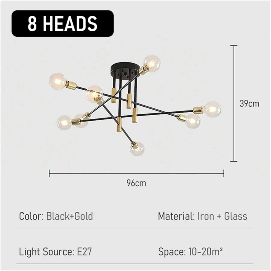 Industriel loftlampe med 4, 6 eller 8 fatninger