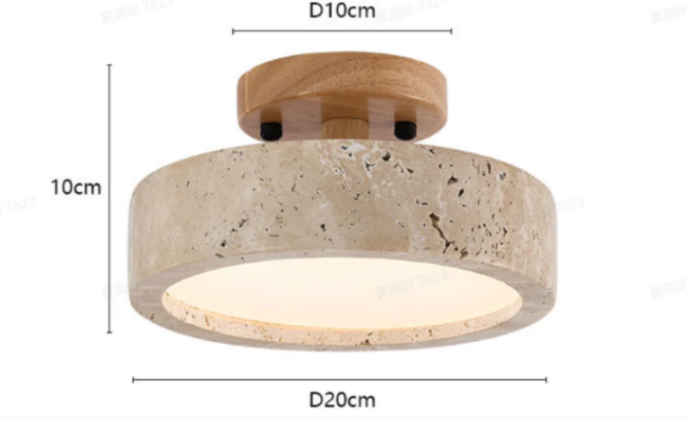 Minimalistisk loftlampe i travertin og træ