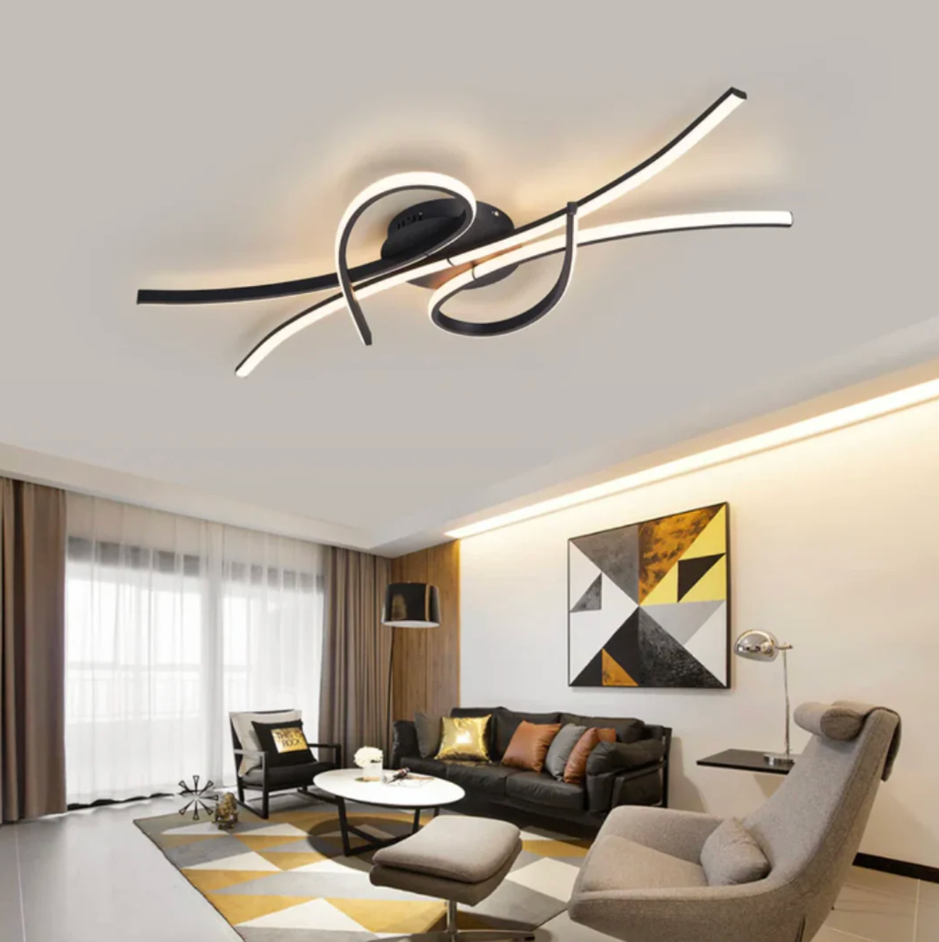 Moderne LED-loftlampe med geometrisk lysdesign