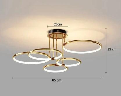 Moderne LED-lysekrone med ringe – loftlampe med geometrisk form