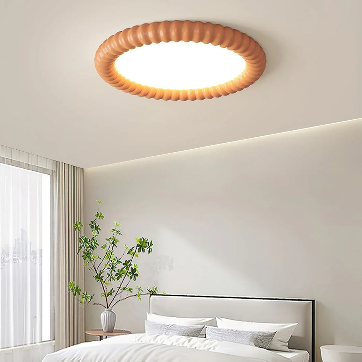 Moderne loftlampe med LED og dekorativ bølgeramme