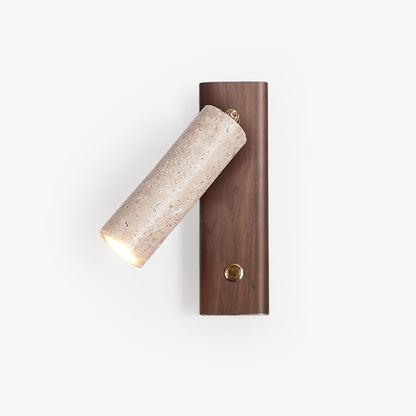 Væglampe i travertin og træ, cylinder - Lumzi
