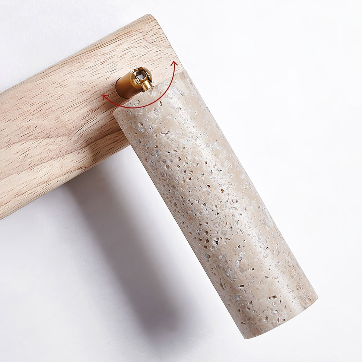 Væglampe i travertin og træ, cylinder - Lumzi