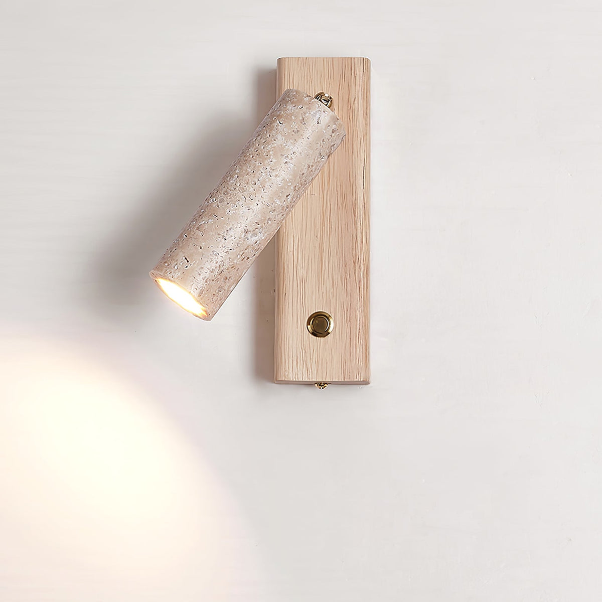 Væglampe i travertin og træ, cylinder - Lumzi
