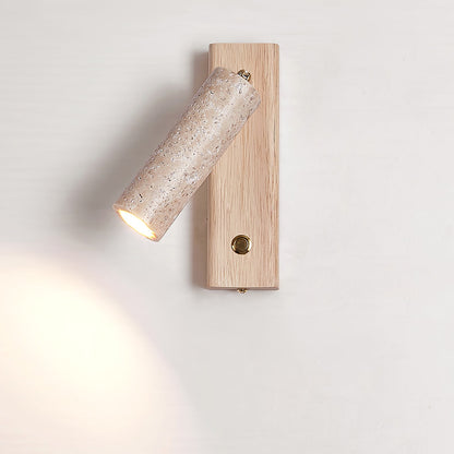 Væglampe i travertin og træ, cylinder - Lumzi