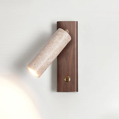Væglampe i travertin og træ, cylinder - Lumzi