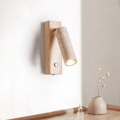 Væglampe i travertin og træ, cylinder - Lumzi