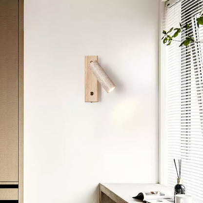 Væglampe i travertin og træ, cylinder - Lumzi