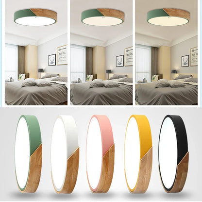 Moderne rund LED-loftlampe med trædetalje