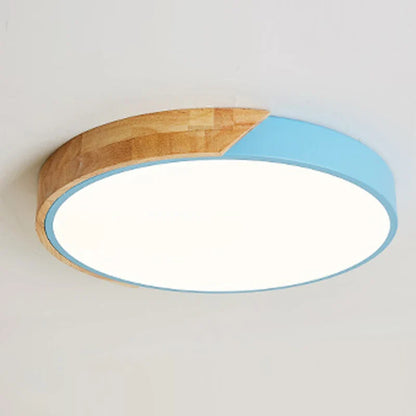 Moderne rund LED-loftlampe med trædetalje
