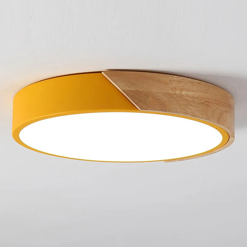 Moderne rund LED-loftlampe med trædetalje