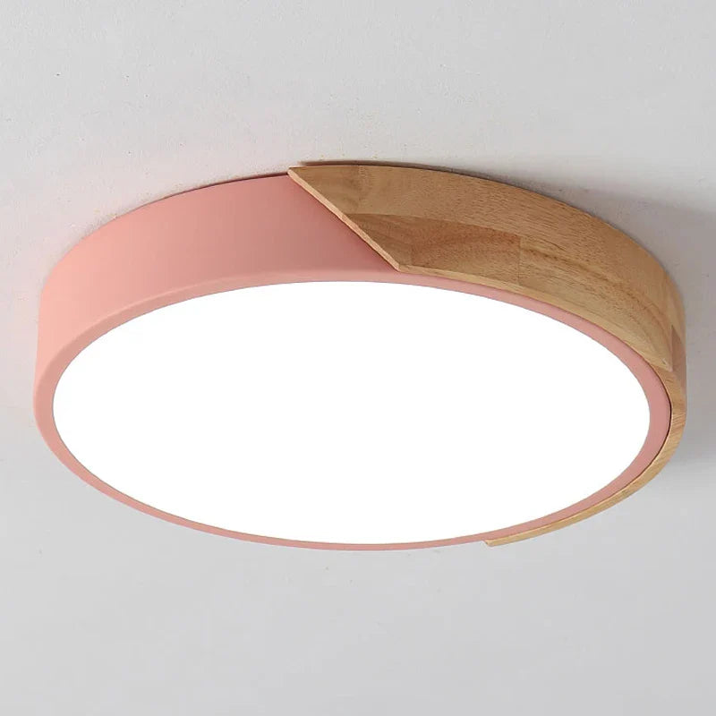 Moderne rund LED-loftlampe med trædetalje