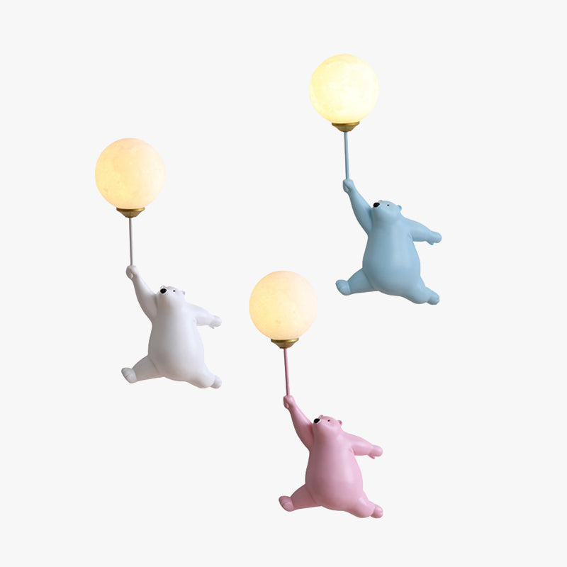 Væglampe i resin med bjørn og ballon - Lumzi