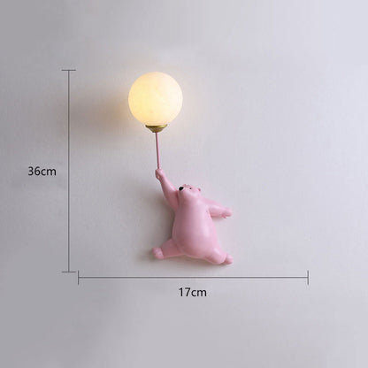 Væglampe i resin med bjørn og ballon - Lumzi