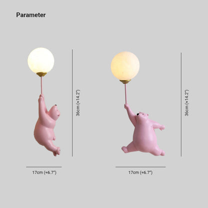 Væglampe i resin med bjørn og ballon - Lumzi