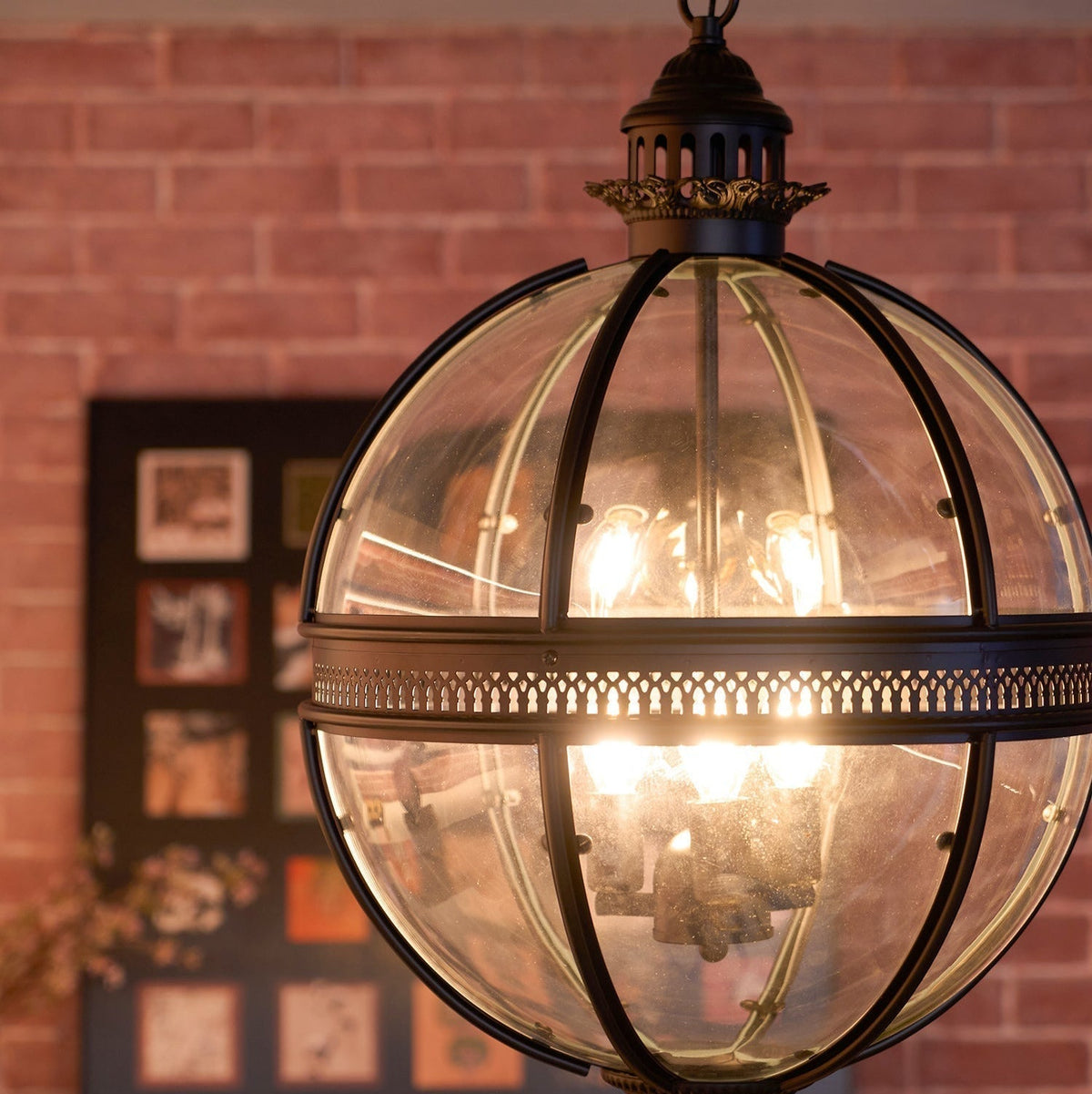Pendel med glaskugle i vintagestil, 3 lys - Lumzi