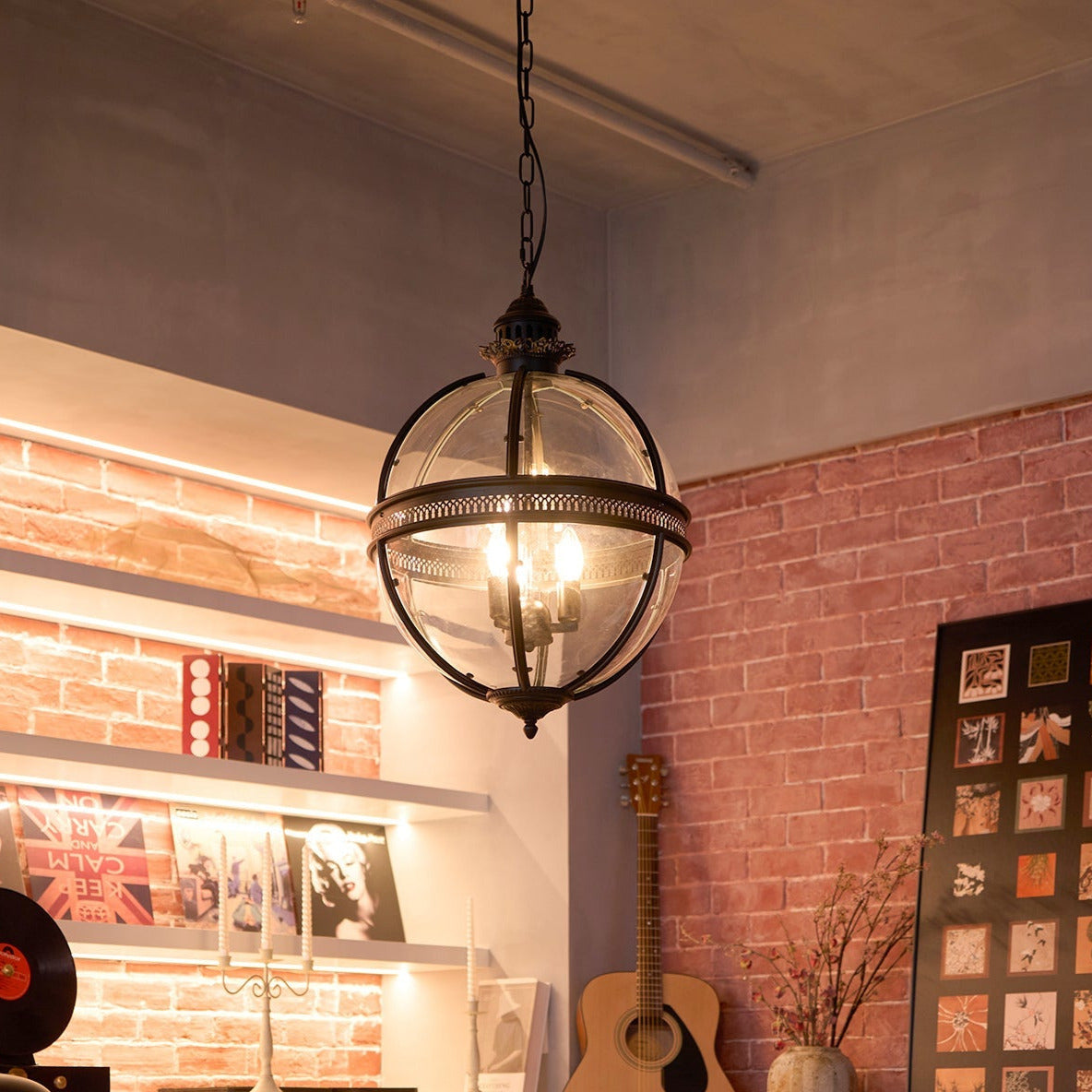 Pendel med glaskugle i vintagestil, 3 lys - Lumzi