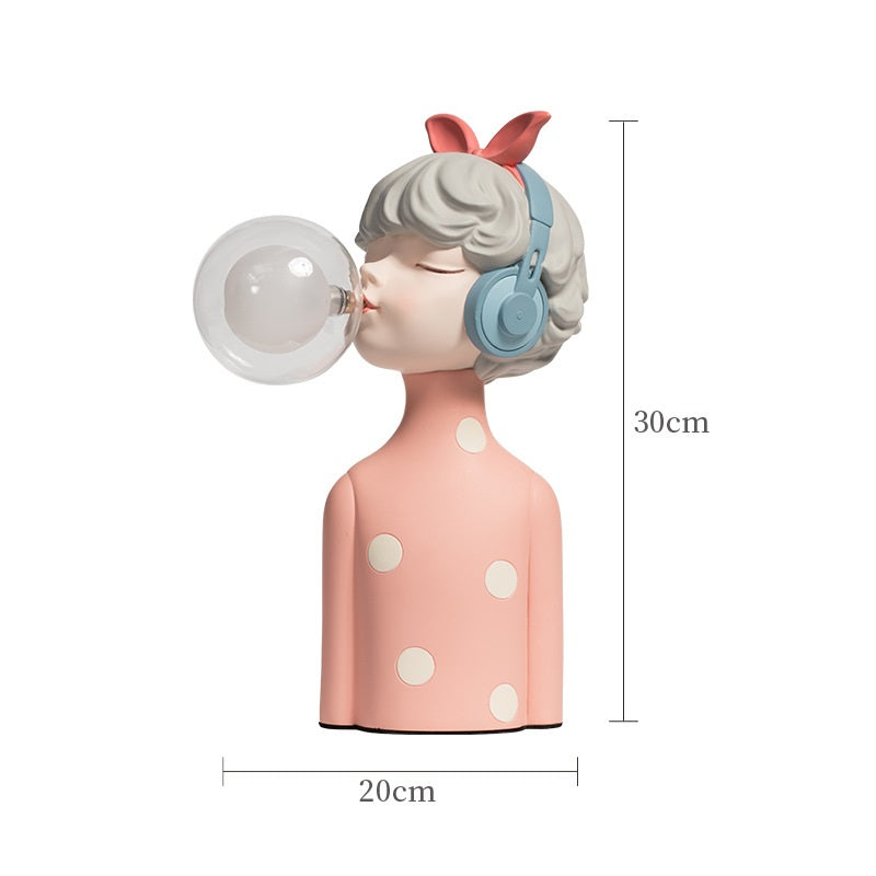 Dekorativ LED-bordlampe "pige med balloner" – designfigur til stue og kontor