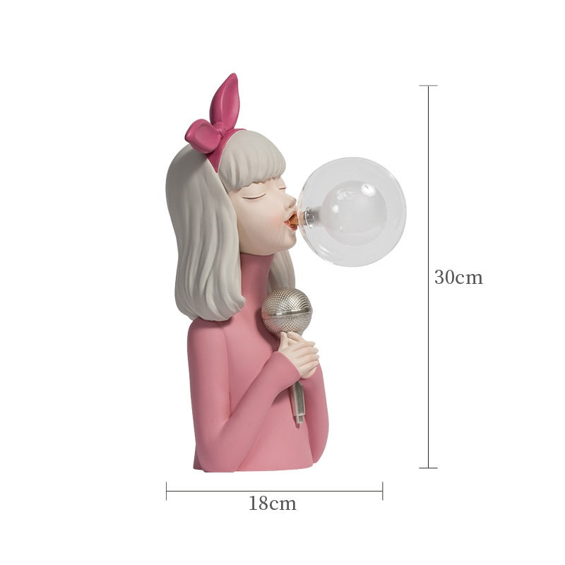 Dekorativ LED-bordlampe "pige med balloner" – designfigur til stue og kontor