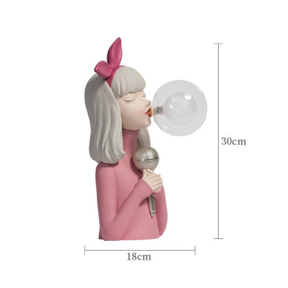Dekorativ LED-bordlampe "pige med balloner" – designfigur til stue og kontor