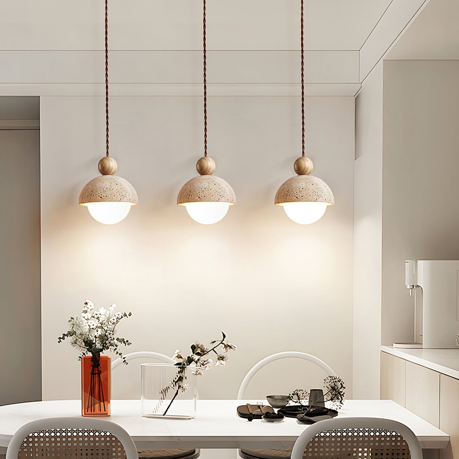 Pendel i travertin med glaskugle - Lumzi