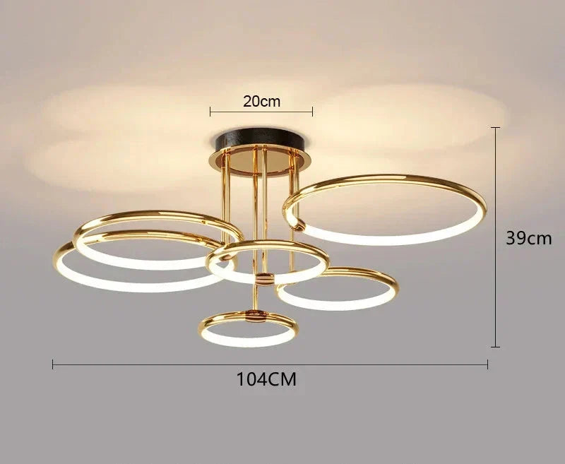 Moderne LED-lysekrone med geometriske ringe