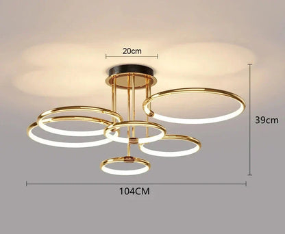 Moderne LED-lysekrone med geometriske ringe