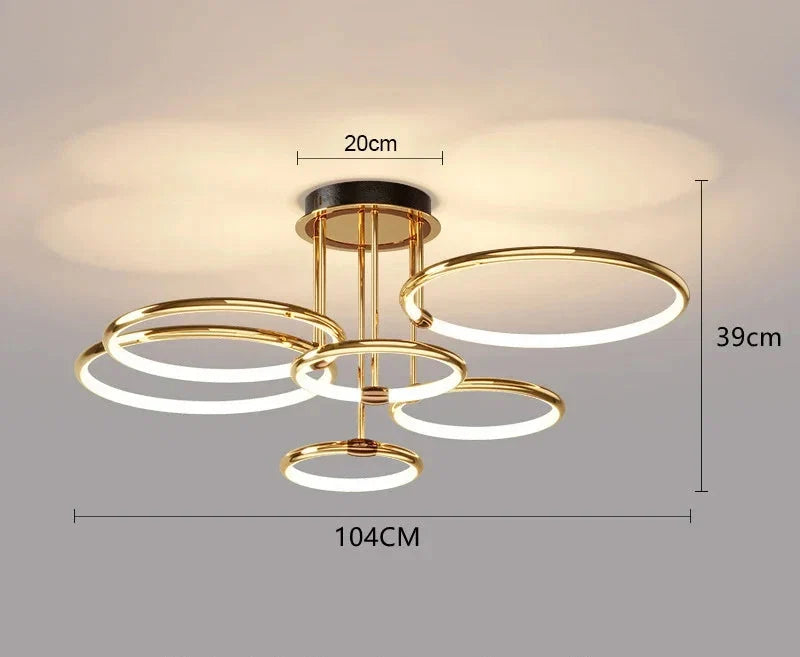 Moderne LED-lysekrone med ringe – loftlampe med geometrisk form