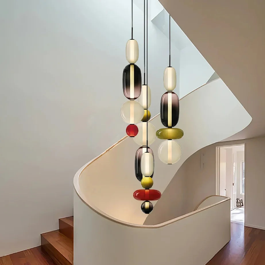 Farverig LED-pendellampe i glas