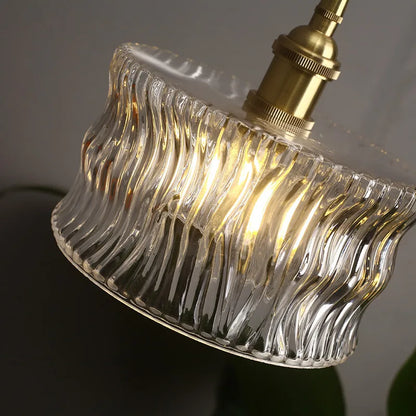 Vintage-pendellampe i riflet glas med guldfinish