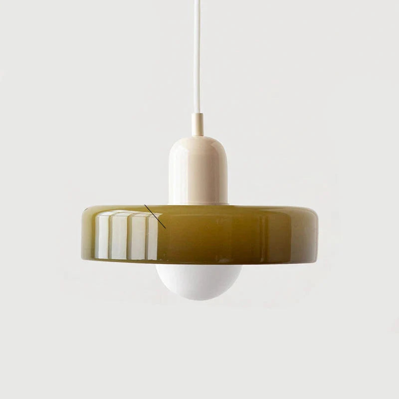 Bauhaus-pendellampe med farvet glasskærm