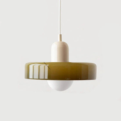 Bauhaus-pendellampe med farvet glasskærm