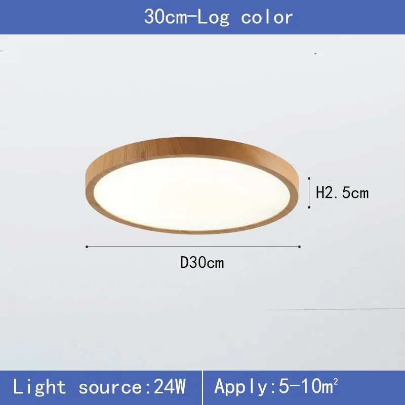 Rund LED-loftlampe med ramme i trælook
