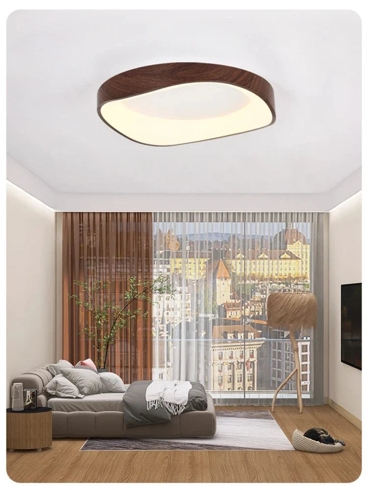 Skandinavisk LED-loftlampe – Moderne påbygningslampe med træeffekt