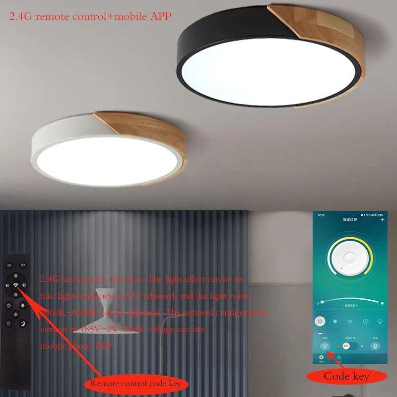 Moderne rund LED-loftlampe med trædetalje