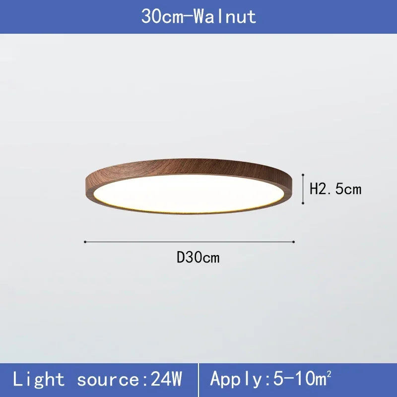 Rund LED-loftlampe med ramme i trælook