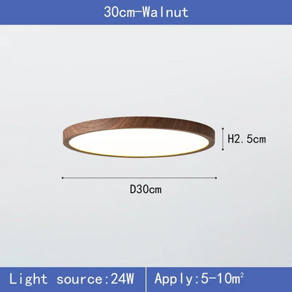 Rund LED-loftlampe med ramme i trælook