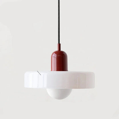 Bauhaus-pendellampe med farvet glasskærm
