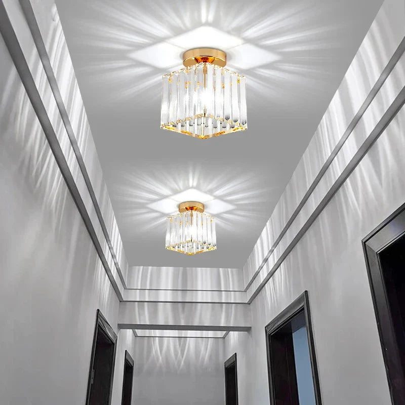 Krystal loftlampe i glamour-stil – moderne loftlampe med transparent skærm