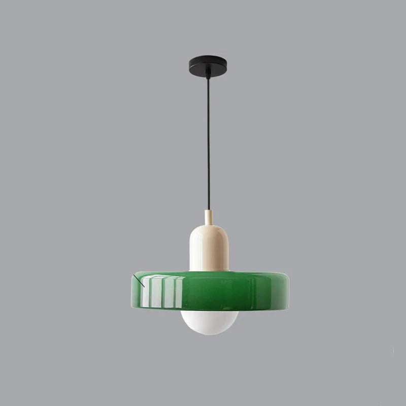 Moderne pendellampe med farvet glasskærm – Bauhaus-inspireret