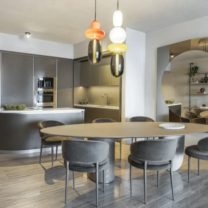 Farverig LED-pendellampe i glas