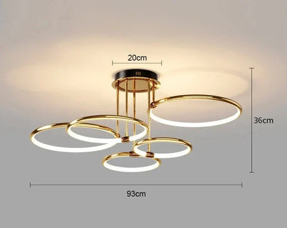Moderne LED-lysekrone med geometriske ringe