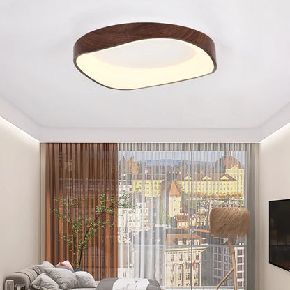 Skandinavisk LED-loftlampe – Moderne påbygningslampe med træeffekt