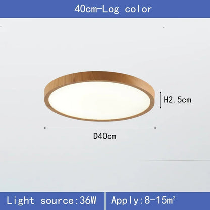 Rund LED-loftlampe med ramme i trælook