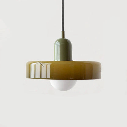 Bauhaus-pendellampe med farvet glasskærm