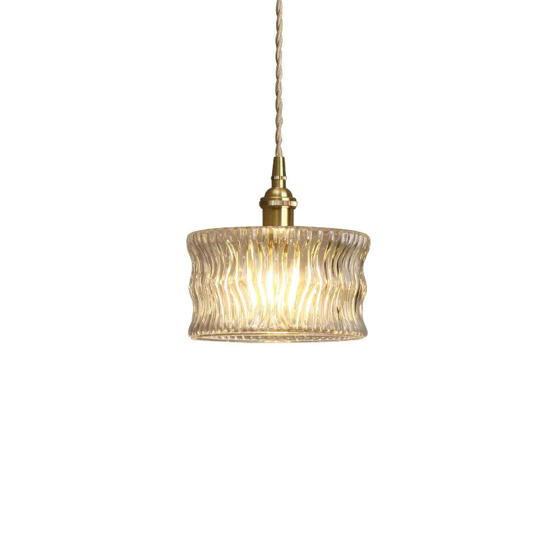 Vintage-pendellampe i riflet glas med guldfinish
