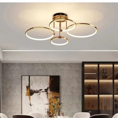 Moderne LED-lysekrone med geometriske ringe