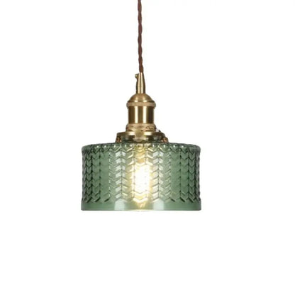 Vintage-pendellampe i riflet glas med guldfinish