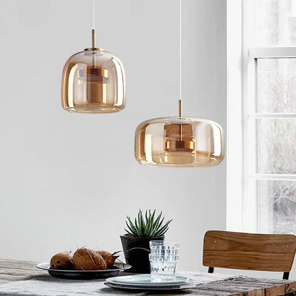Moderne LED-pendellampe i glas med guldfinish